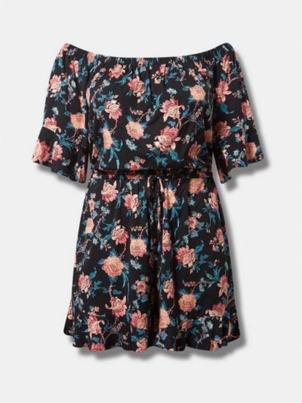 Off-Shoulder Black Floral Short Romper SIZE 1 NWT